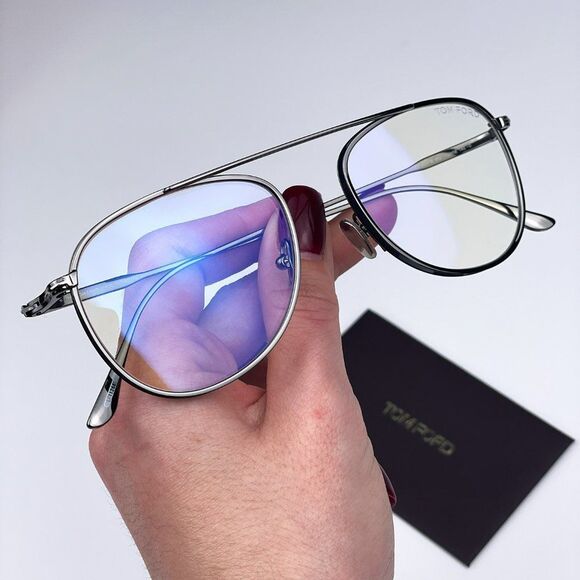 Tom Ford FT5691-B 012 Eyeglasses Dark Ruthenium Blue Block Unisex Pilot - Picture 3 of 12